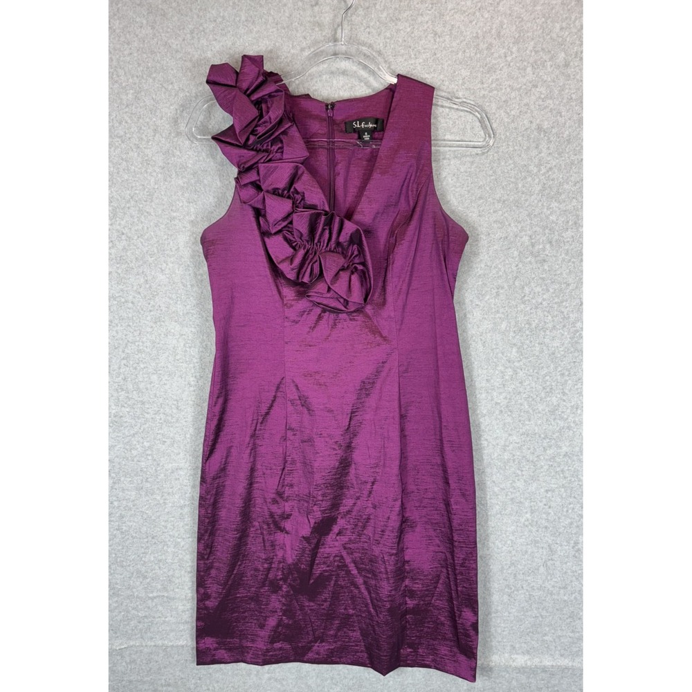 SL Fashions Dress Womens 8 Sleeveless Ruffle Shoulder Cocktail Party Sheath